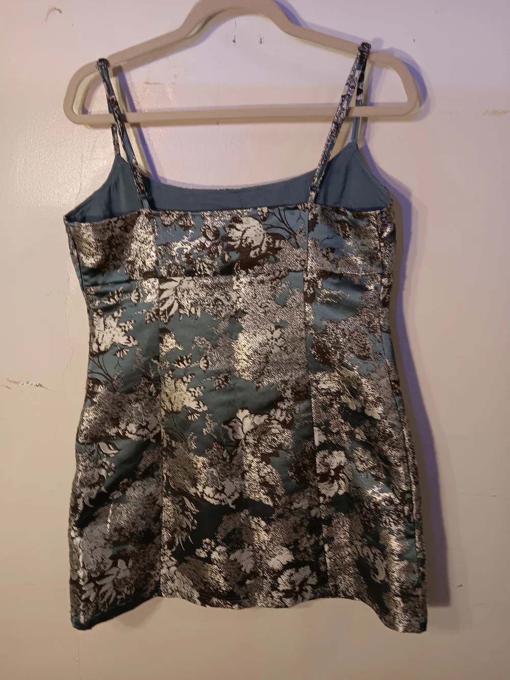 Urban Outfitters - Monette Jacquard Floral Mini Dress - Teal - Large - Picture 4 of 8